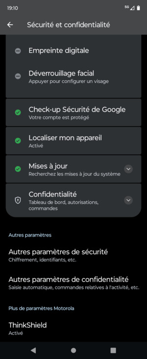 Faites défiler et sélectionnez Autres paramètres de sécurité