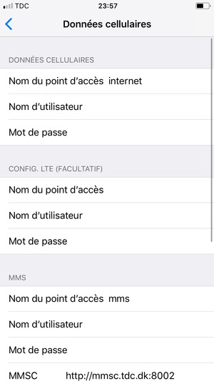 Saisissez les informations Internet