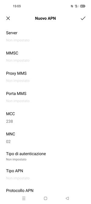 Scorri verso il basso e inserisci le informazioni di internet