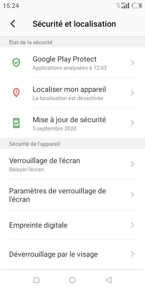 Sélectionnez Verrouillage de l'écran