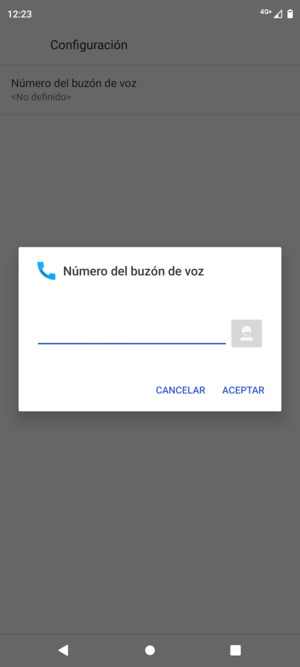 Introduzca el Número del buzón de voz y seleccione ACEPTAR