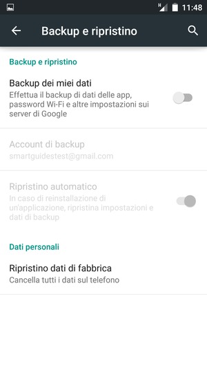 Attiva Backup dei miei dati