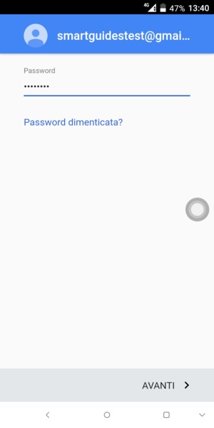 Inserisci la tua password e seleziona AVANTI