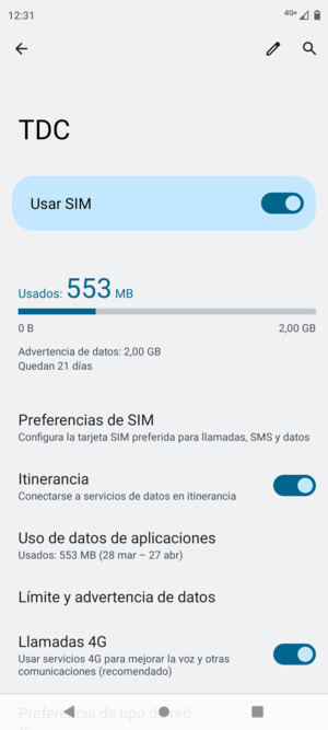 Activar o desactivar Itinerancia
