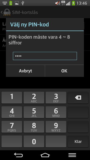 Ange din nya SIM PIN och välj OK