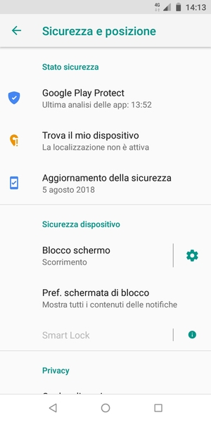 Seleziona Blocco schermo