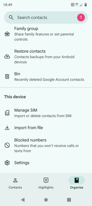 Scroll to and select Manage SIM