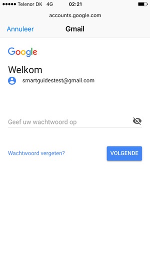 Voer uw wachtwoord in en selecteer VOLGENDE