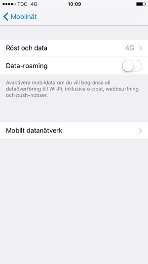 Välj Mobilt datanätverk