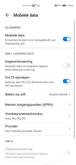 Om van netwerk te wisselen in geval van netwerk problemen, selecteer Provider