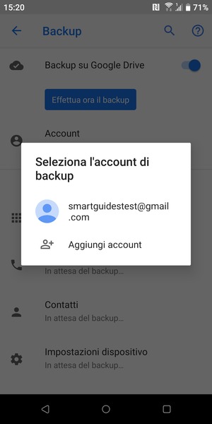Seleziona il tuo account di backup