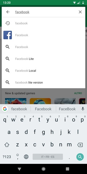 Inserisci il nome dell'app e seleziona Ricerca
