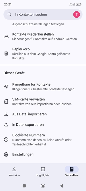 Scrollen Sie und wählen Sie SIM-Karte verwalten