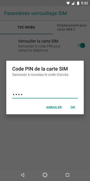 Veuillez confirmer votre nouveau code PIN de la carte SIM et sélectionner OK