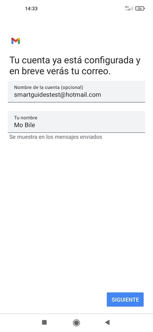 Déle a su cuenta un nombre y escriba su nombre. Seleccione SIGUIENTE