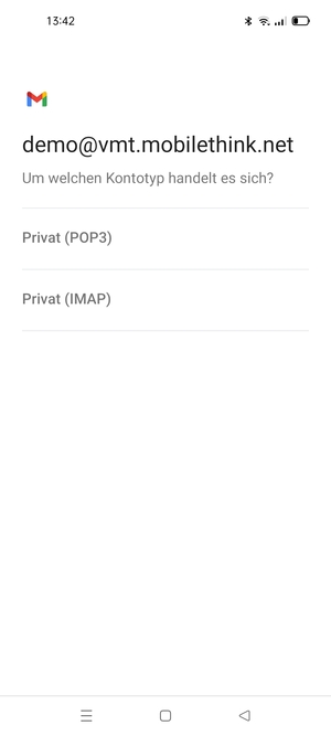 Wählen Sie Privat (POP3) oder Privat (IMAP)