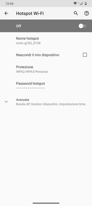 Seleziona Password hotspot