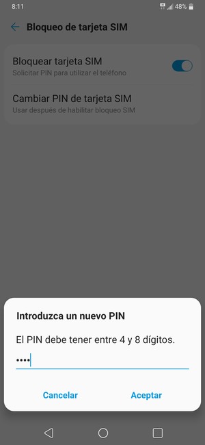 Introduzca su Nuevo PIN de la tarjeta SIM y seleccione Aceptar