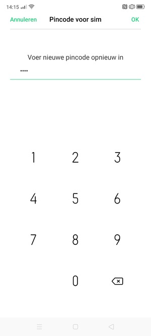 Bevestig uw nieuwe pincode voor sim en selecteer OK