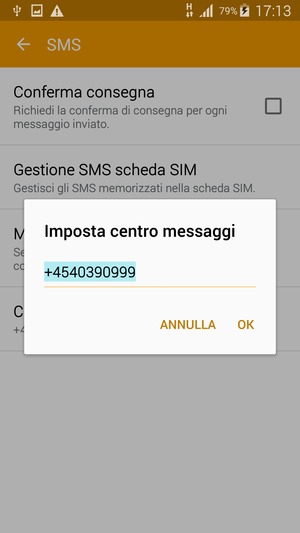 Inserisci il numero di Centro messaggi e seleziona OK