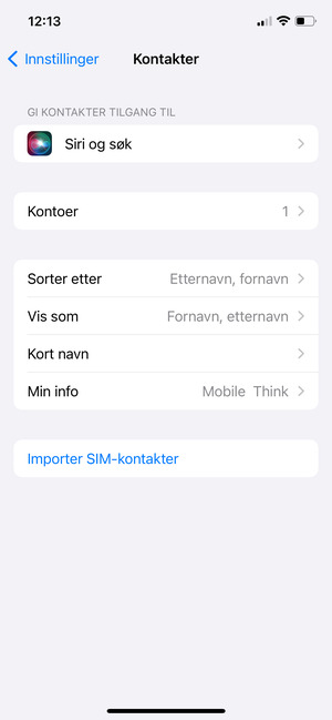 Velg Importer SIM-kontakter