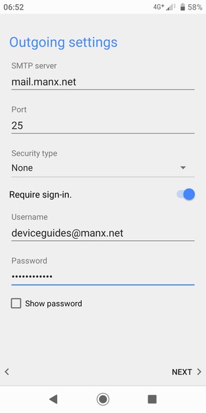 Enter Outgoing server address