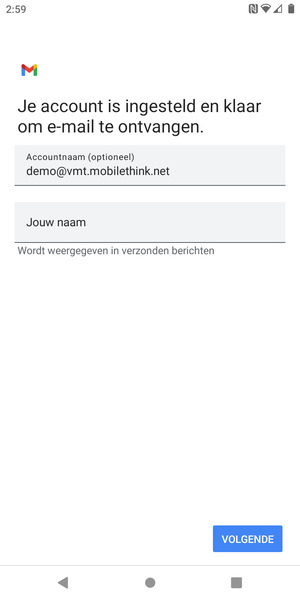 Geef uw account een naam en voer uw naam in. Selecteer VOLGENDE