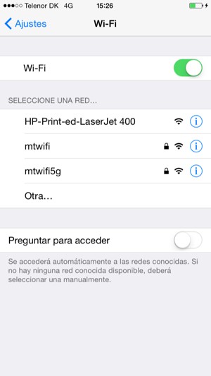 Configure Wi-Fi en ON. Seleccione la red inalámbrica a la que desea conectarse