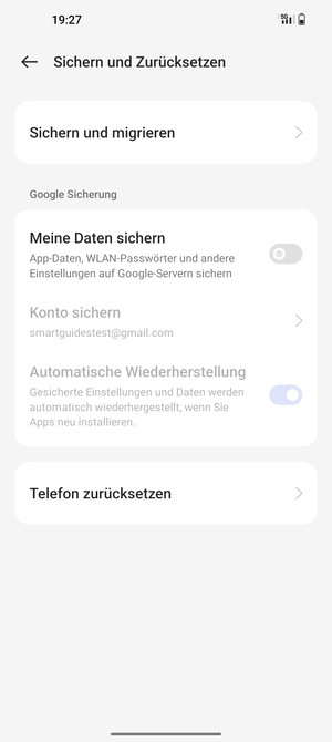 Schalten Sie Meine Daten sichern ein
