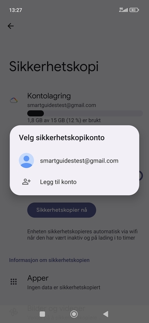 Velg sikkerhetskopi-kontoen din