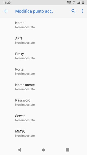 Inserisci le informazioni di Internet
