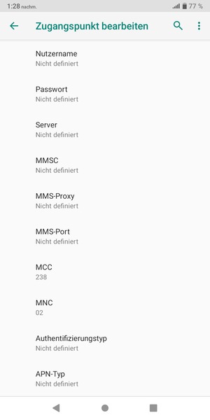 Scrollen Sie nach unten und geben Sie Internetinformationen ein