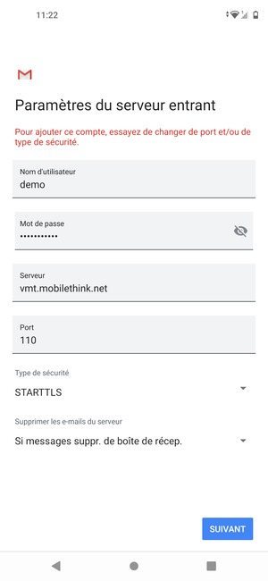 Sélectionnez Type de sécurité