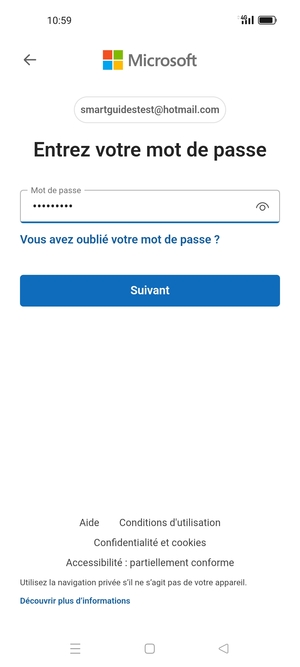 Saisissez votre mot de passe et sélectionnez Suivant