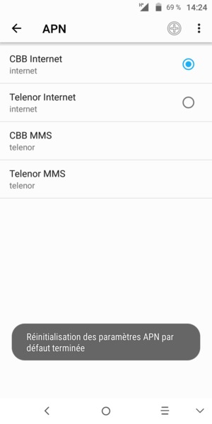 Votre téléphone va être réinitialisé avec les paramètres Internet et MMS par défaut