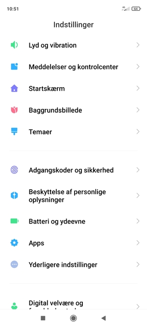 Scroll til og vælg Adgangskoder og sikkerhed