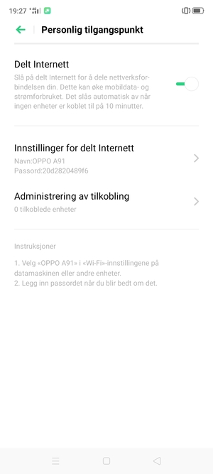 Telefonen din er konfigurert for bruk som et modem
