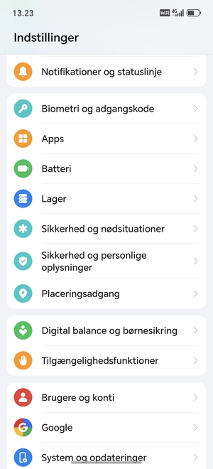 Scroll til og vælg Sikkerhed og personlige oplysninger