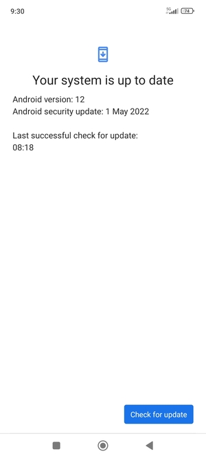 If your phone is up to date, you will see the following screen