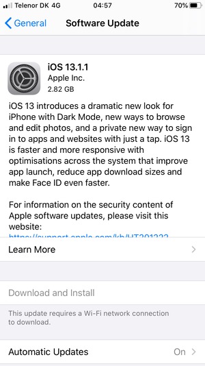 If your phone is not up to date, select Download and Install