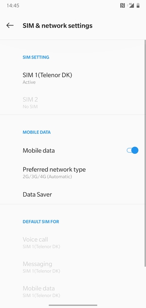 Select SIM 1 or SIM 2
