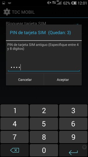Introduzca su PIN de tarjeta SIM antiguo y seleccione Aceptar