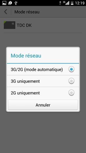 Sélectionnez 2G uniquement / GSM uniquement pour activer la 2G