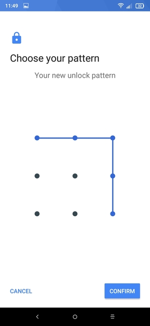 Draw the unlock pattern again and select CONFIRM