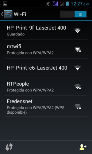 Active Wi-Fi. Seleccione la red inalámbrica a la que desea conectarse.