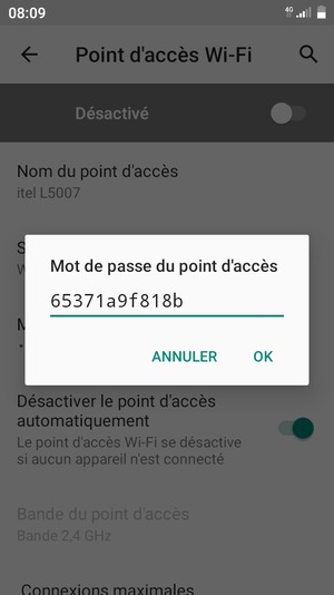 Saisissez un mot de passe de hotspot Wi-Fi d'au moins 8 caractères et sélectionnez OK