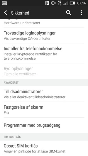 For at ændre PIN-koden til sim-kortet, vælg Opsæt SIM-kortlås