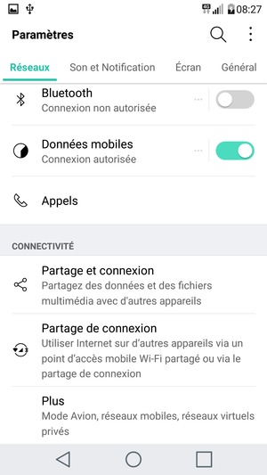Sélectionnez Réseaux puis Plus