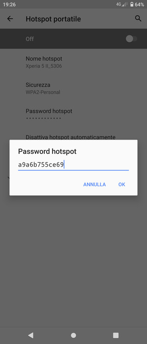 Inserisci una password dell'hotspot Wi-Fi di almeno 8 caratteri e seleziona SALVA