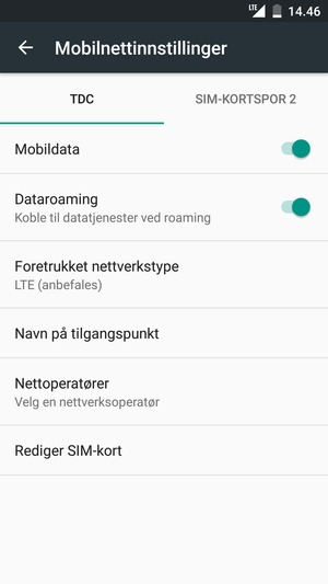 Velg Public og slå Dataroaming på eller av